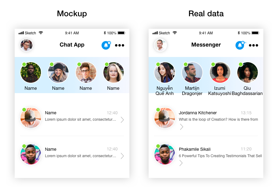 Mockup vs Real Data